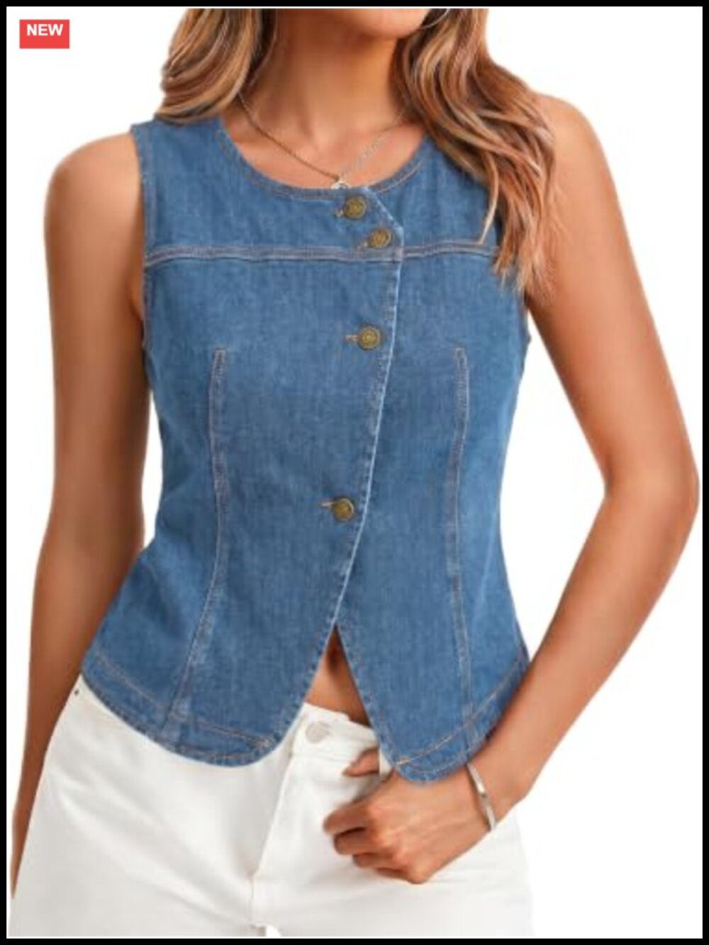 Sleeveless Denim Vest Button Down Casual Women Summer